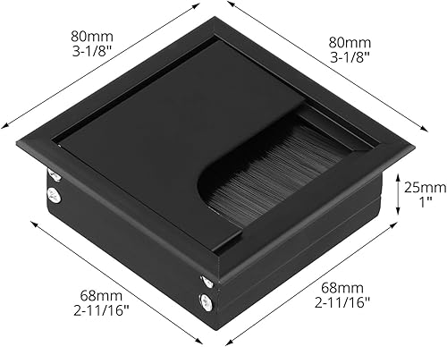 Set da 4 Passacavo Scrivania Quadrato 80x80mm in Alluminio Nero Anodizzato per Tavolo Ufficio e Mobili Casa - Honorern