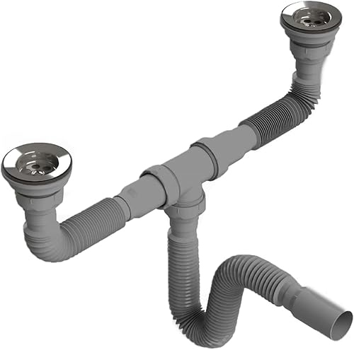 Ø80 - Sifone doppio per lavello, flessibile, con tubo flessibile, doppio connettore, diametro di scarico Ø 40 mm - Honorern