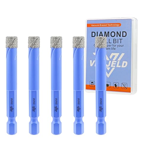 Punte da Trapano Diamantate - 6/8/10/12/14mm 5 Pezzi Punte per Piastrelle e 6mm Punta in Carburo per Ceramica Porcellana Marmo Granito - Attacco Esagonale a Cambio Rapido con Custodia - Honorern