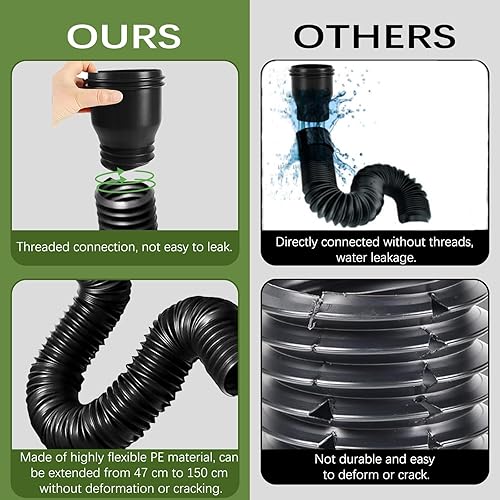 1 Pezzo Prolunga Flessibile per Grondaia, Prolunghe Rotonde per Tubo di Scarico da 80/100 mm, set di Connettore per Grondaia Estensione da 47 a 150 cm, Nero - Honorern