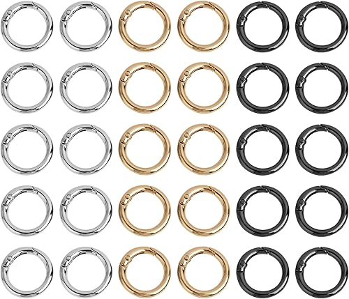 30 PCS Moschettoni per Borse, Anelli a Molla Rotondi da 28mm in Lega di Zinco, Oro/Argento/Nero, Anilla Llavero, Moschettoni per Borse e Portachiavi, Accessori per Gioielli Fai da Te e Artigianato - Honorern