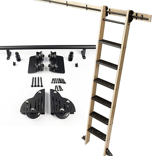 Scala Scorrevole Hardware Set Completo Kit Kit porta scorrevole per fienile, libreria hardware per scala scorrevole Kit hardware per scala scorrevole, binario per scala mobile a tubo tondo per casa/i - Honorern