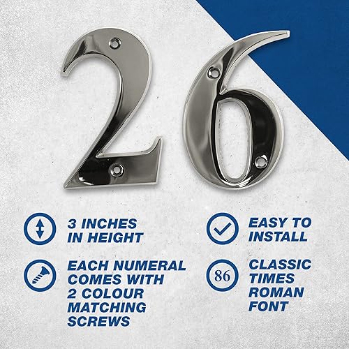 Numeri civici Numeri di porta da 3 pollici Firma vite fissa bordo smussato per porta anteriore numero di indirizzo a vite per porte e cancelli lettera Times Roman font (Lettera B cromo lucido) - Honorern