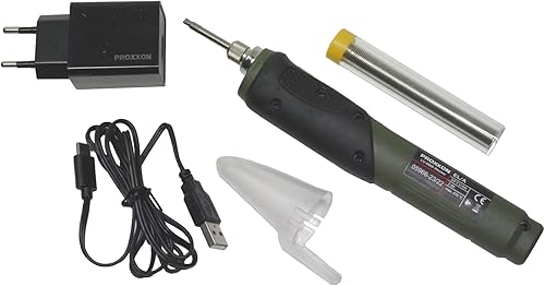 Proxxon 28142 - Saldatrice elettronica a batteria EL/A (illuminazione per saldatura, batteria da 3,6 V/2,0 Ah, temperatura 470 °C, con cofano, stagno di saldatura, caricatore) - Honorern