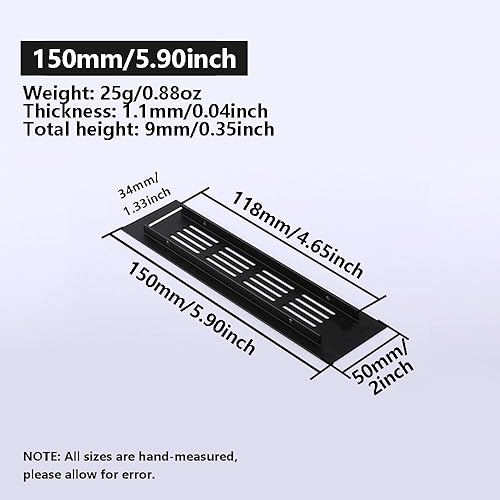 Griglia di ventilazione rettangolare, 200 mm x 50 mm, in lega di alluminio, copertura di ventilazione da parete per cucina, zoccolo, armadio - Honorern