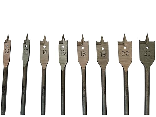Set di Punte Trapano Legno - Set di 8 Mecchie per la Lavorazione, Acciaio al Carbonio Trattato Termicamente Punte per Trapano Piatte per Legno - 10-25 mm Punta da trapano piatta per legno, - Honorern