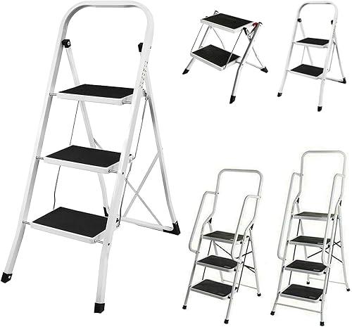 Sgabello 2 Gradini Acciaio, Scala Sgabello Pieghevole Antiscivolo, Scala Portatile e Leggera per il Garage Della Cucina di Casa, Capacità 150kg - Honorern