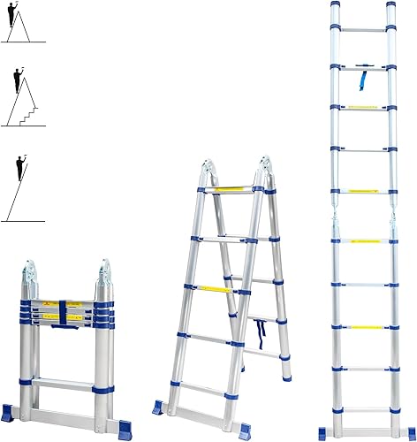 Scala telescopica articolata in alluminio 3,2 m (1,6 + 1,6) Stempakt Hostrom, leggera, compatta e pieghevole, altezza di lavoro massima 4,1 m, carico massimo 150 kg, garanzia di 5 anni - Honorern