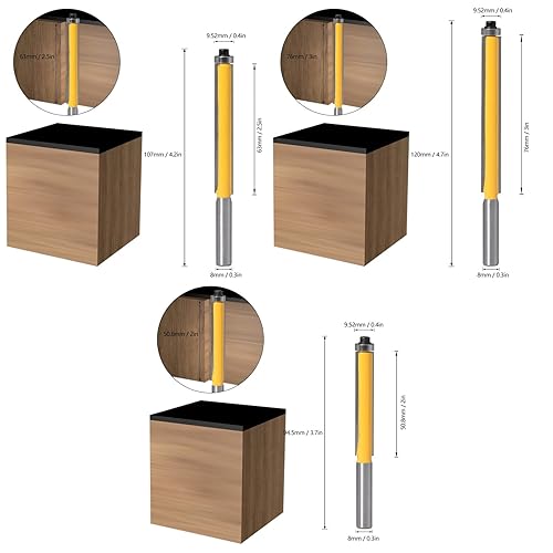 Fresa per la lavorazione del legno, punta per rifinire a filo con cuscinetto con gambo da 8 mm, punta per fresa dritta extra lunga adatta per la lavorazione del legno, modellazione di linee in legno ( - Honorern
