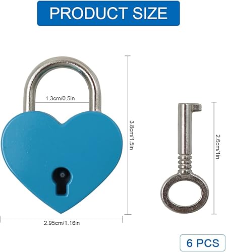 6 piccoli lucchetti in metallo, mini serrature a cuore con chiavi, mini serratura a cuore per il diario dei bagagli (colori) - Honorern