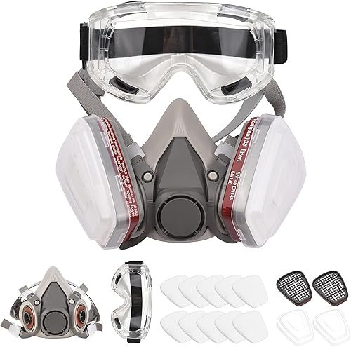 Maschera respiratoria riutilizzabile 6200, maschera a gas, protezione respiratoria con occhiali di protezione per la verniciatura, vapore organico, saldatura, lucidatura, lavorazione del legno e altre - Honorern