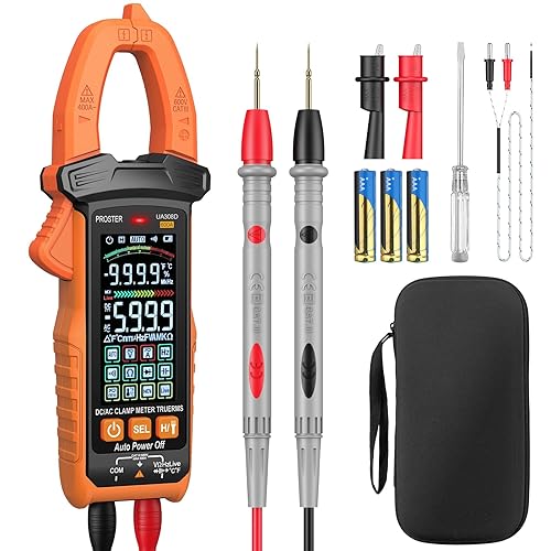 Proster Pinza Amperometrica Intelligente a Nero Auto-Ranging 600 AC/DC Tensione e Corrente 6000 Conti Test di Resistenza/Diodo/Capacitanza/Temperatura/1000kHz/LIVE/NCV con Display Analogico a Barre - Honorern