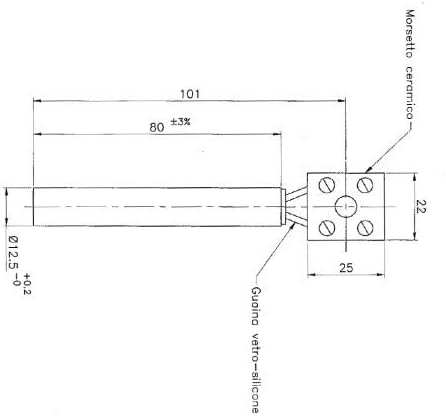 Candeletta, Resistenza accensione con morsetto ceramico L. 80 mm Diam. 12,5 mm, 250 Watt. per stufe ARCE, EUROFIAMMA caldaie, bruciatori - Honorern