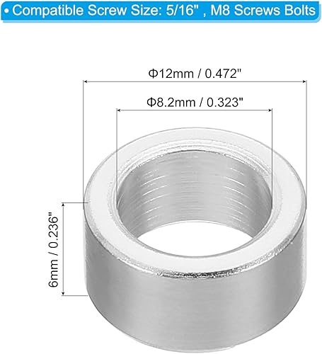 PATIKIL M6 Rotondo Alluminio Spaziatori, 5pz Metallo Spaziatore Alluminio 6.2mm ID x 15mm OD x 8mm L Spessore Alluminio Spaziatore Vite Stallo per 1/4' o M6 Vite Bulloni - Honorern