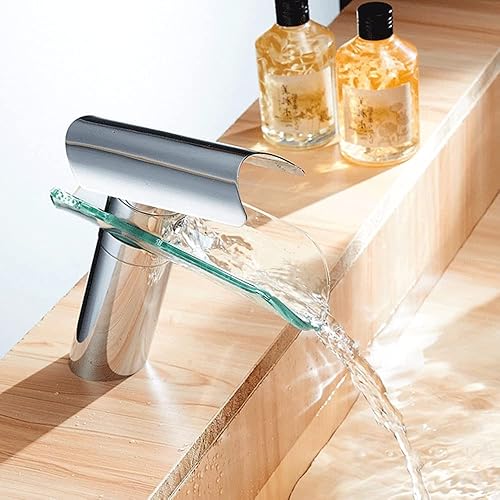 Rubinetto per lavabo a cascata, moderno in vetro, a cascata, in ottone, da cucina, da bagno - Honorern
