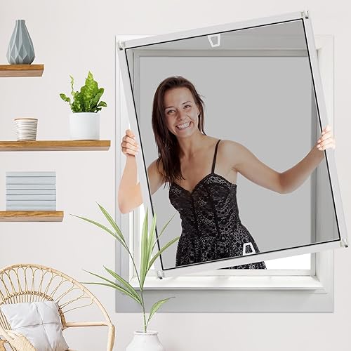 Zanzariera per finestra con telaio, 60 x 80 cm, zanzariera per finestra, telaio in alluminio, zanzariera, finestra come kit fai da te, da montare, zanzariera per finestra, zanzariera senza fori e viti - Honorern