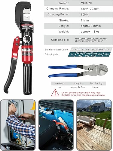 AMZCNC 10 tonnellate 9 muore piegatrice idraulica, strumento di piegatura idraulico 4-70mm², piegatore terminale dell'ansa del cavo della batteria del cavo - Honorern