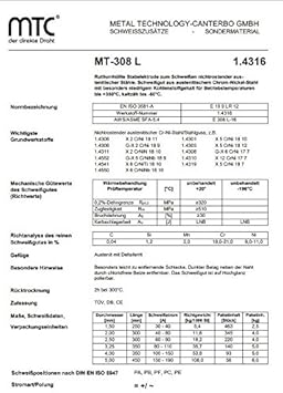 Rutil-Dickumhüllte Astine Elettrodi V2A 1.4316 MT-308L 1,6-2,5mm Acciaio Inox Elettrodi Mtc Nirosta - 500GR (circa 80 Stück), 1,6mm Ø - Honorern