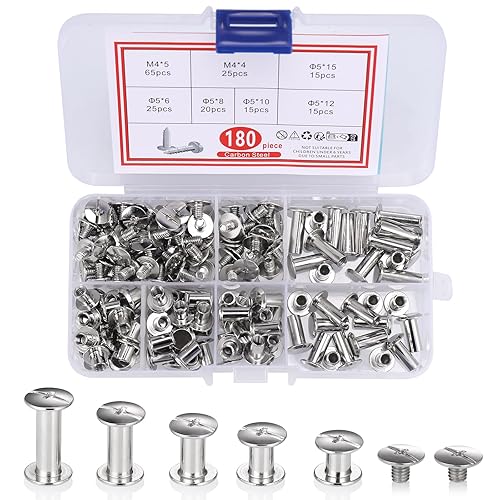 Rilegatura Rivetti, 180 Pezzi Rivetto in Metallo, Vite a Testa Piatta, Viti Chicago Phillips per Rilegatura, Pelle Fai da te, Libro, Album, Cintura - Honorern