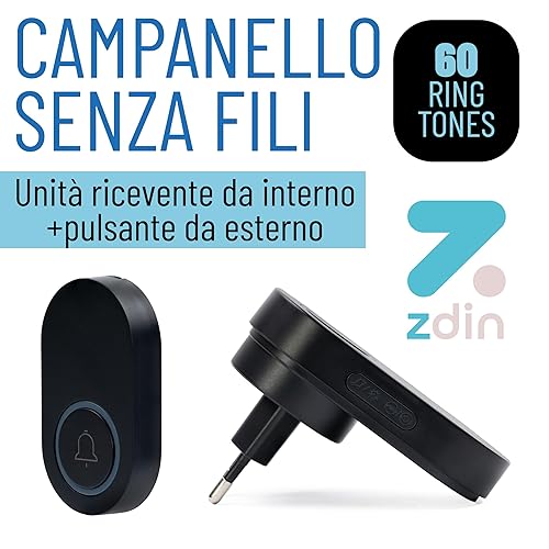Campanello Senza Fili da Esterno Volume Fino a 250 dB 60 Suonerie e Led con Copertura Fino a 150 mt - Batterie Incluse - Honorern