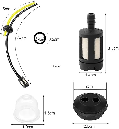 5 PCS Tubi Serbatoio Decespugliatore Filtro Benzina per Decespugliatore Tubo Flessibile del Carburante di Ricambio con 2 Pz Carburatore Primer Pompa per Decespugliatore Tagliaerba Tosaerba - Honorern