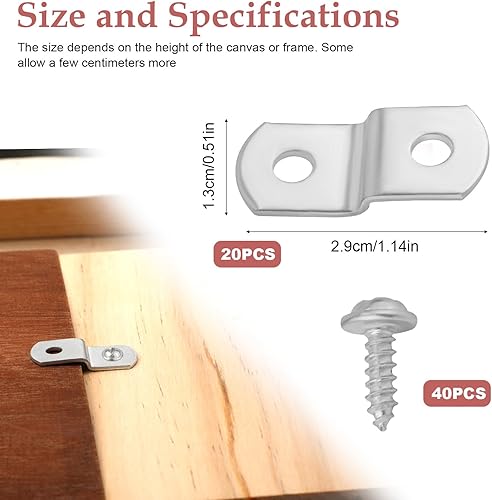 20 Pezzi 3,18 mm Clip di Tela di Montaggio Offset, Clip di Montaggio per Pittura su Tela con 40 Viti 152,4x9,53 mm Accessori di Fissaggio per Cornici - Honorern