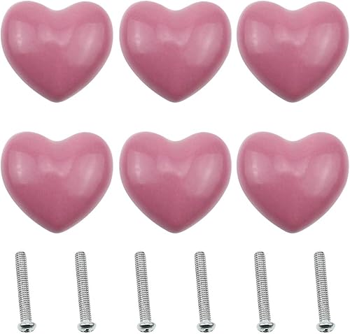 Pomelli Cassetti Mobili 6 Pcs Forma di Cuore Pomelli per Cassetti in Ceramica per Cassetto Cameretta Maniglie Delle Porte Armadi - Rosa - Honorern