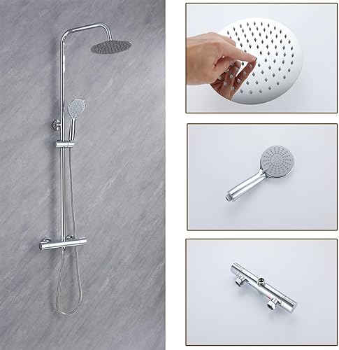 OCEAN ITALY Doccia Termostatica con Miscelatore Termostatico, Asta Doccia Tubo Flessibile, Soffione Doccia Regolabile, Saliscendi Doccia con Fintura Cromata - Honorern