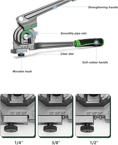 Piegatubi 180 Gradi, Strumento 3 in 1 Piegatubi in Rame e Alluminio per 1/4, 3/8, 1/2'', Piegatubi HVAC a Manico Lungo per la Riparazione di Aria Condizionata e Refrigerazione - Honorern