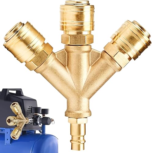 Distributore Aria Compressa a 3 Vie, Distributore d'aria da 1/4 Pollici In Ottone Antiruggine, NW7.2 Distributore ad Innesto per Aria Compressa Attacco Rapido Tubo con filettatura esterna - Honorern