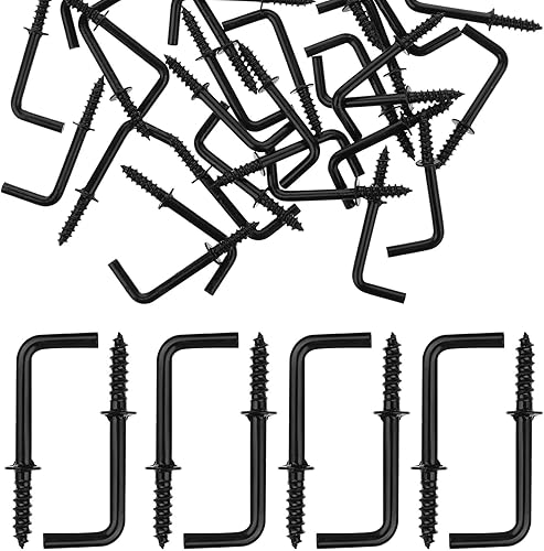 100 Ganci a Vite, 30 mm, Gancio a L, da Parete, Piccolo Gancio da Avvitare per Immagini e Mobili (Nero) - Honorern