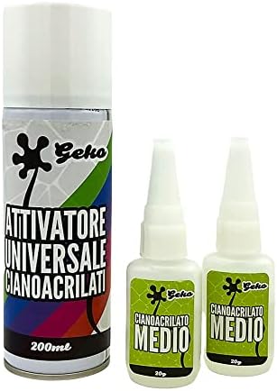 Geko Kit Colla terminali pesca 2 ciano acrilato 20g - Attivatore 200 ml - Honorern