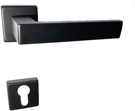 MANIGLIA PER PORTA IN MARITECH, COMPLETA PER UNA PORTA DENTRO+FUORI, ROSETTA QUADRA mm45X45 CON MOLLA DI RITORNO (QUADRA FORO CILINDRO YALE, Moderno, NERO OPACO) - Honorern