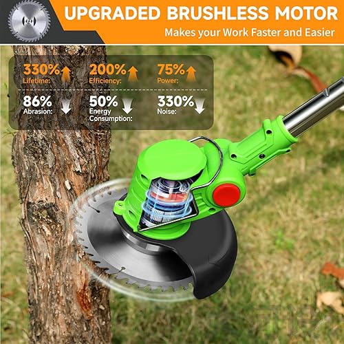 Decespugliatore a Batteria 24V, Tagliabordi a Batteria 3 In 1, con 2 Batterie 2,0 Ah, Maniglia Telescopica, Testa Girevole 90°, per prato e cespuglio (Verde) - Honorern