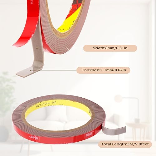 Nastro biadesivo larghezza 8 mm, lunghezza 3 metri, nastro di montaggio extra forte, impermeabile, multifunzione, nastro adesivo di montaggio, nastro adesivo ad alte prestazioni - Honorern