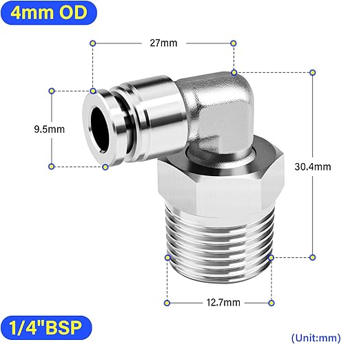 304 Gomito maschio in acciaio inox 6 mm OD tubo x M5 filettatura 90 Raccordi push to connect PL5-M5 (confezione da 2) - Honorern