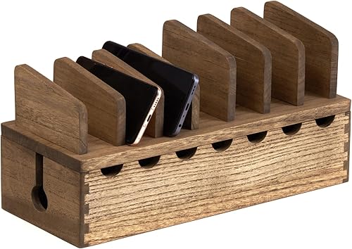 KIRIGEN scatola per cavi in legno naturale - organizzatore di cavi in legno di paulownia con tappo antipolvere, finitura ecologica a olio vegetale giallo-marrone - Honorern