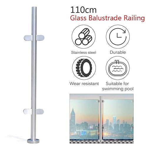 Balaustre 110 cm in acciaio inox balcone ringhiera corredo ringhiera in vetro palo adatto balaustra pannelli recinzione cunei piscina guardrail (nome: 110 cm ringhiera colonna centrale) - Honorern