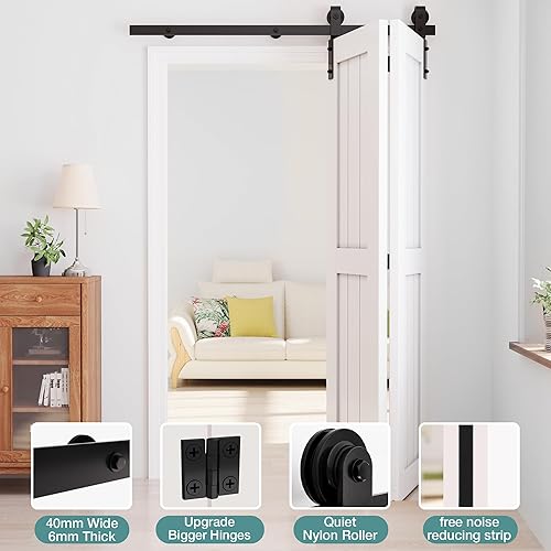 WINSOON Kit per porta scorrevole a due ante scorrevoli da 183 cm, Nero, per armadio, con rullo, per interni, quattro porte in legno da 43 cm - Honorern