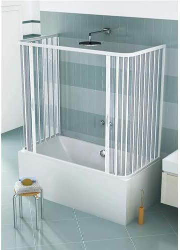 Box Sopravasca a 3 ante 70x150x70 cm modello Julia riducibile con apertura centrale a soffietto pannelli semitrasparenti profili di colore bianco. - Honorern