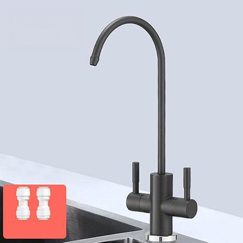 Rubinetto Cucina Osmosi Bevanda Dritta Acciaio Inossidabile Doppio 1/4 Pollici Rubinetto Per Depuratore D'Acqua-Nero - Honorern