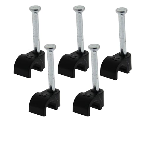 REULIN Confezione da 100+ clip per cavi piatti per uso interno ed esterno, clip per gestione cavi con chiodi (Nero, 5mm) - Honorern