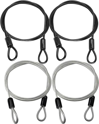 Cavo di Sicurezza in Acciaio Cavo di Bloccaggio 1 m Sicurezza Acciaio Cavo Cavo Acciaio Lucchetto Fermacavo per Mobili da Giardino Biciclette(4 PCS, Nero, Argento - Honorern