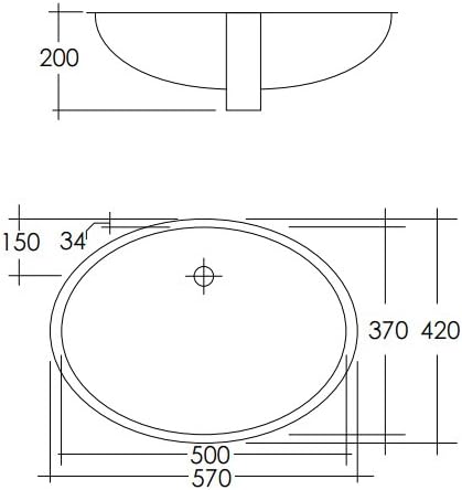 Lavabo lavandino ovale sottopiano da incasso in ceramica bianca,cm.57,con piletta - Honorern