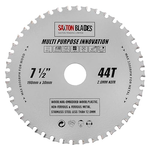 Saxton TCT TCT19044TMPT - Lama per sega circolare multiuso, 190 mm x 44 denti, per legno e metallo, compatibile con Bosch, Dewalt, Ryobi, Makita, ecc - Honorern