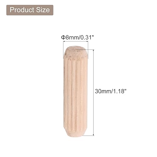 120pz Legno Tasselli Perni 8 X 30mm (0.31 X 1.18 Pollici) Legno Tasselli Barre Scanalate Tasselli Giunti per Scanalati Lavorazione Legno Mobili Artigianato - Honorern
