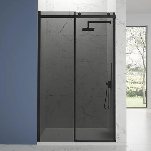 Box Doccia Porta Nicchia 140cm Apertura Scorrevole Vetro Temperato Trasparente 8mm Anticalcare Installazione Reversibile Profili In Alluminio Nero Opaco Altezza 195cm Mod. Creta - Honorern
