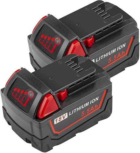 ASUNCELL Set di 2 18V 5.5Ah Batteria di Ricambio Per Milwaukee Strumenti, Compatibile con Milwaukee 18V Batteria 48-11-1860/48-11-1850/48-11-1840/48-11-1828/48-11-1820/48-11-1815 - Honorern