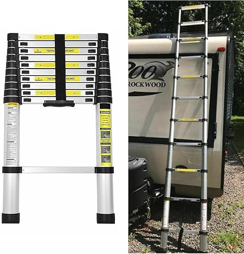 Scala telescopica in alluminio, 3,2 m, antiscivolo, con 11 pioli, multiuso, portata 150 kg, EN131 - Honorern