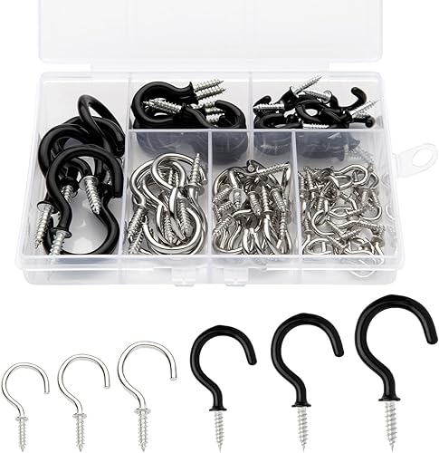 78 ganci neri per appendere al soffitto, ganci a vite, ganci da soffitto in metallo, ganci da parete multiuso rivestiti in vinile, per appendere piante, tazze, utensili (nero) - Honorern